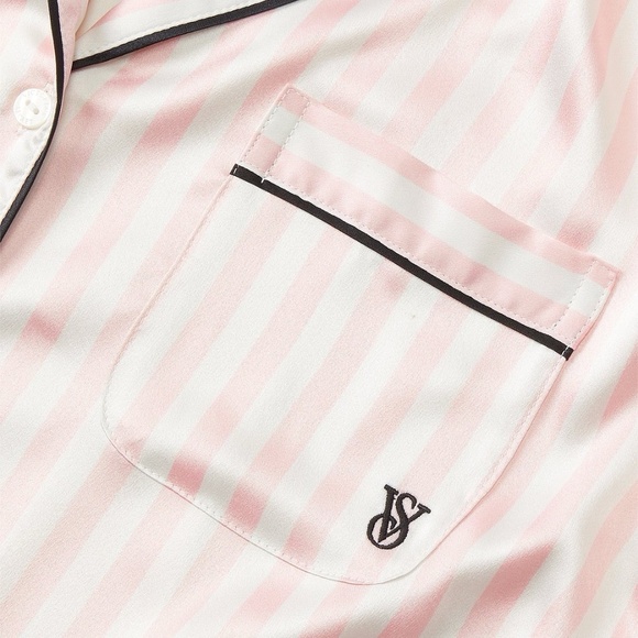 Victoria's Secret Glazed Satin Long Pajama Set Iconic Pink Stripe M SHIPS TODAY - Picture 6 of 6
